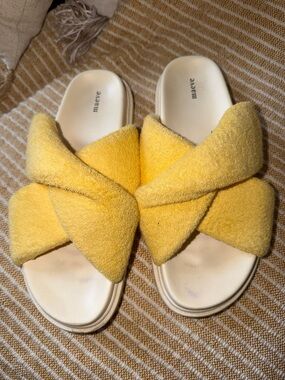 Maeve Anthropologie Bright Yellow Terry Slide Sandals